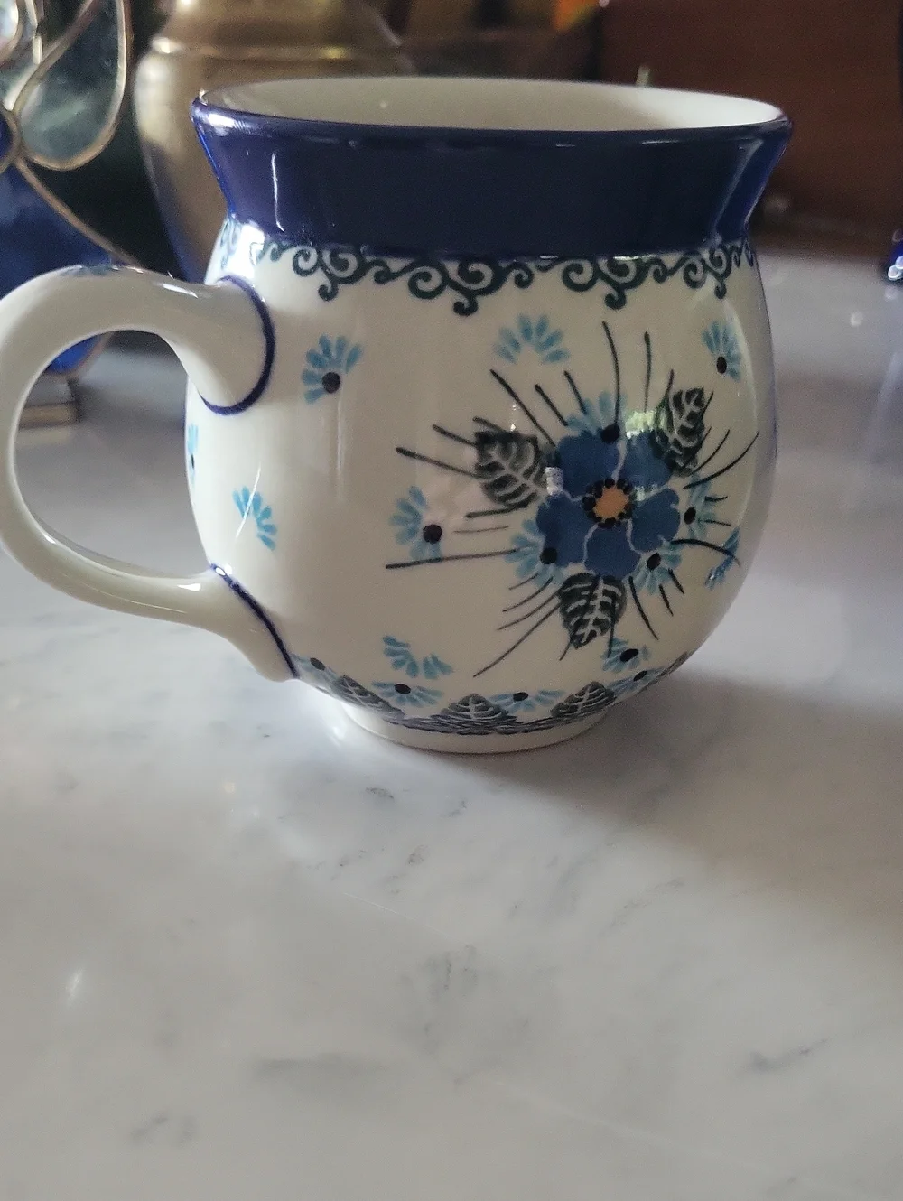 Polish Pottery Bubble Mug 12 oz Forget Me Not Handpainted